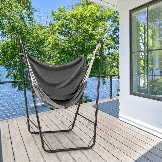Hammock Chair with Heavy Duty Metal Frame and Side Pocket-Gray