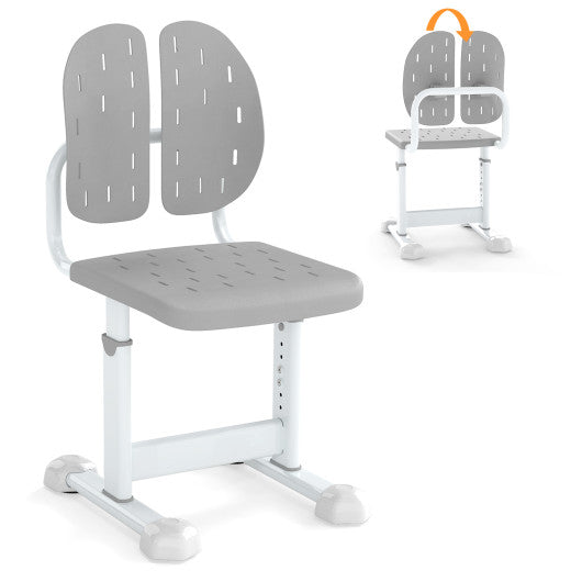Height-adjustable Kid's Study Chair with Double Back Support and Breathable Seat for 3+ Years Old-Gray
