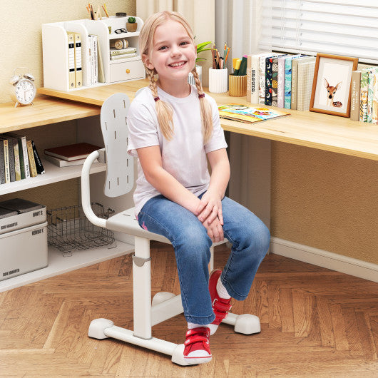 Height-adjustable Kid's Study Chair with Double Back Support and Breathable Seat for 3+ Years Old-Gray