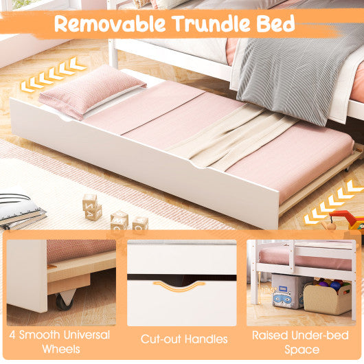 Home Wood Bunk Bed with Guard Rail and 4-step Storage Stairs No Box Spring Needed-White