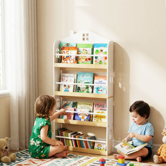 House-Shaped Kids Bookshelf with Anti-falling Baffles-White