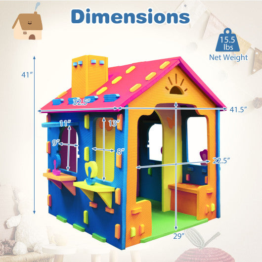 Indoor Cottage Playset with Roof and Chimney for Creative Play-Multicolor