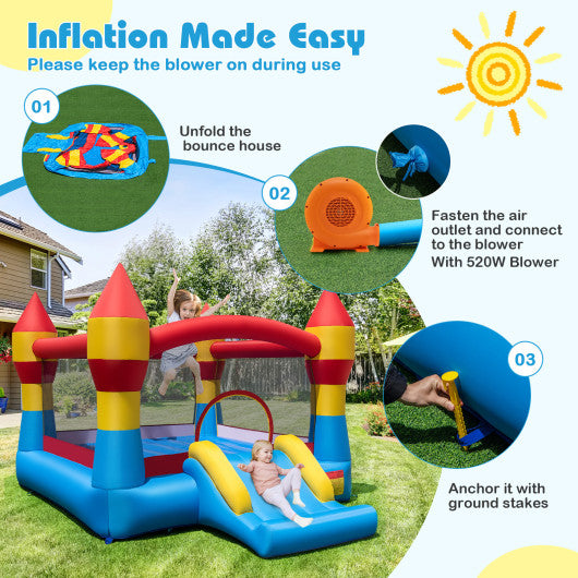 3-in-1 Kids Bouncer with Slide with 520W Blower for Yard