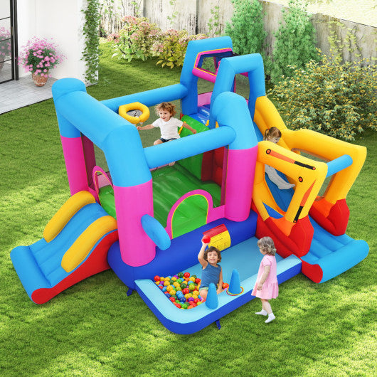Inflatable Bounce House 8-in-1 Excavator Themed Kids Bouncer with 780W Blower