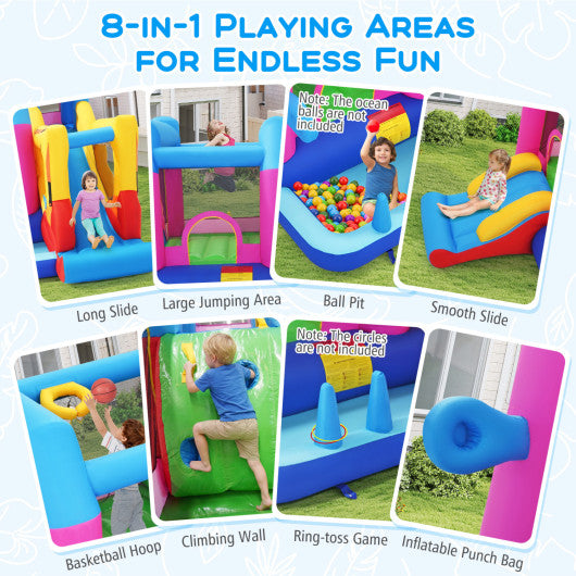 Inflatable Bounce House 8-in-1 Excavator Themed Kids Bouncer with 750W Blower