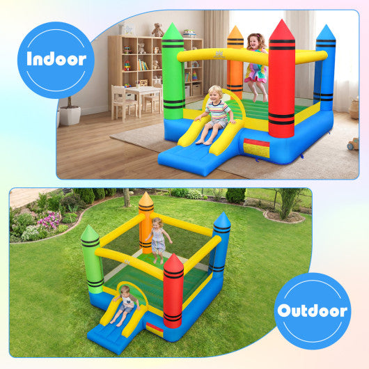 Inflatable Bounce House 2-in-1 Crayon Themed Kids Bouncer with 550W Blower
