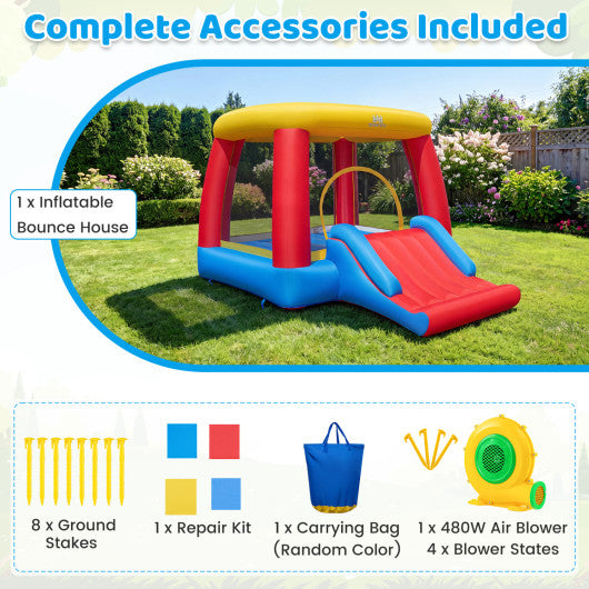 Inflatable Bounce House for Toddlers with 480W Blower Indoor Outdoor Blow Up Jumping Castle