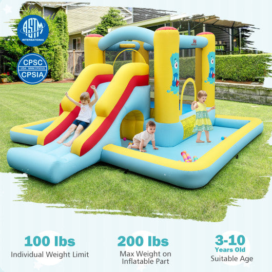 Inflatable Bounce House 7-in-1 Bouncy Castle with Slide and Tunnel with 550W Blower