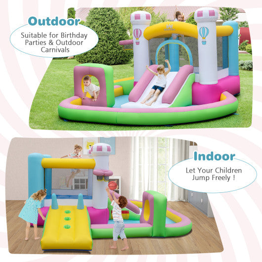 Inflatable Bounce House Bouncy Castle with Slide and Obstacle and Ball Pit with 480W Blower
