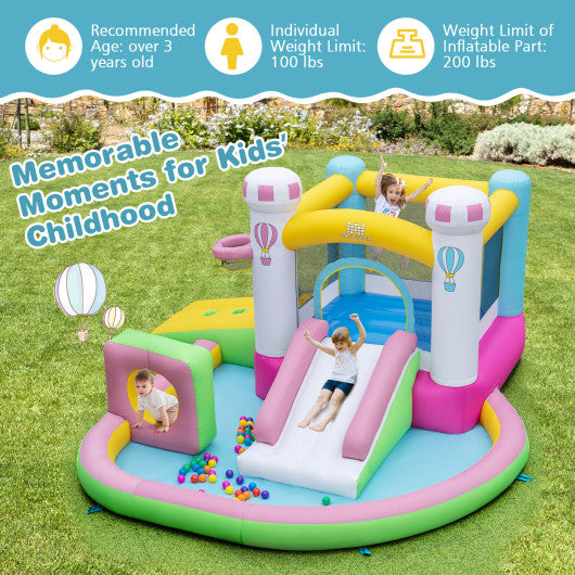 Inflatable Bounce House Bouncy Castle with Slide and Obstacle and Ball Pit with 480W Blower
