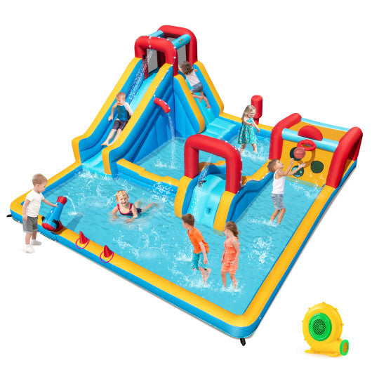 Inflatable Double Water Slide Park 9-in-1 Giant Bounce House 680W Blower Included