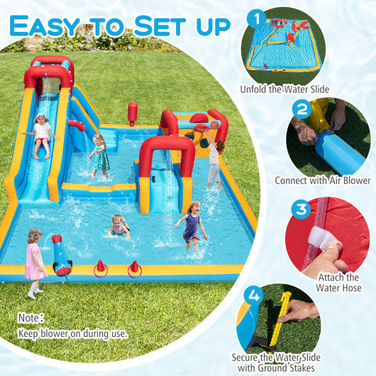 Inflatable Double Water Slide Park 9-in-1 Giant Bounce House 735W Blower Included