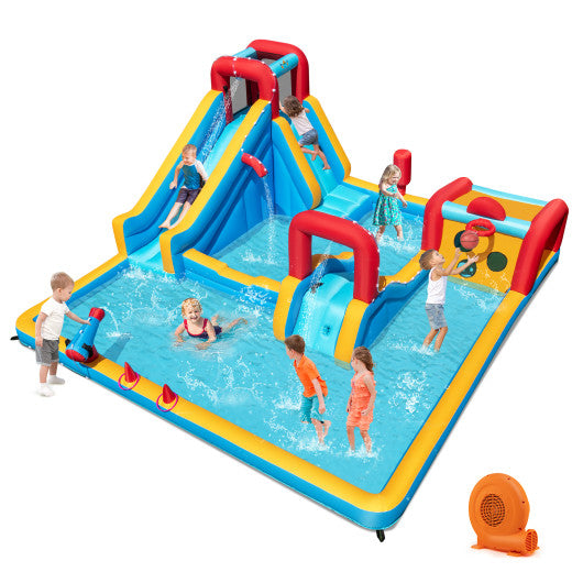 Inflatable Double Water Slide Park 9-in-1 Giant Bounce House 750W Blower Included