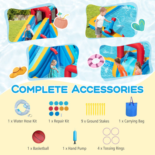 Inflatable Double Water Slide Park 9-in-1 Giant Bounce House Blower Excluded