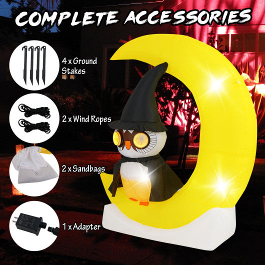 Inflatable Owl on Moon LED Lighted Halloween Decoration with Large Moon and Wizard Owl