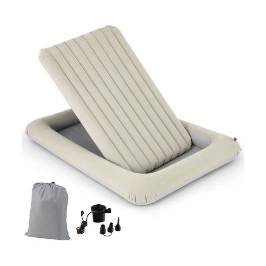 Inflatable Toddler Travel Bed with Electric Pump and Raised Bed Rails-Gray