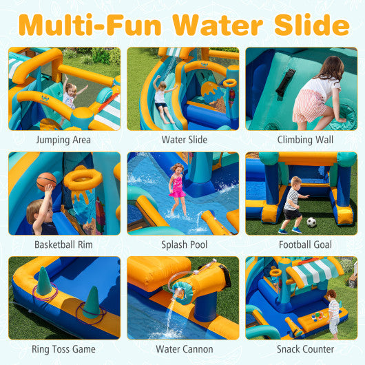 Inflatable Water Slide Bounce House Kids Jump Castle with Water Cannon