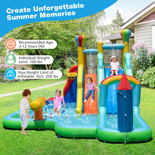 Inflatable Water Slide Park Giant Bounce House with Double Long Slides