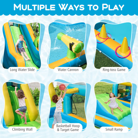 Inflatable Water Slide Tropical Theme Dual Slide Aqua Park with 680W Blower