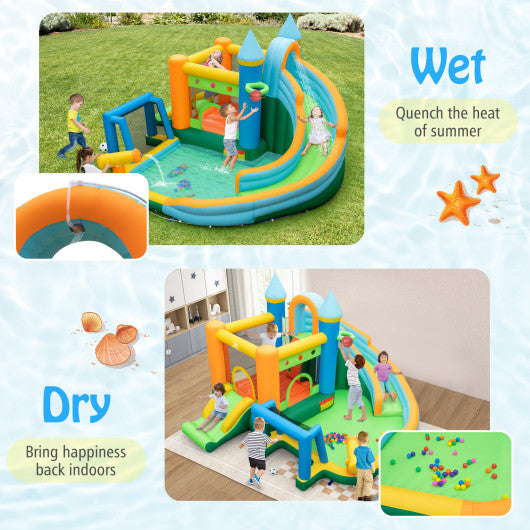 Inflatable Water Slide with Dual Slides and Splash Pool Bounce House with 680W Blower