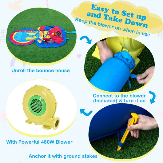 4-in-1 Jigsaw Theme Inflatable Bounce House with 480W Blower