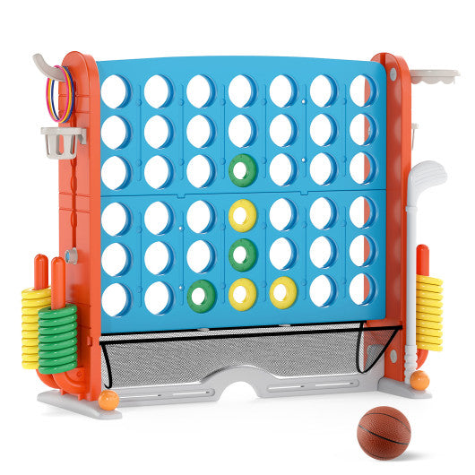 Jumbo 4-to-Score Game with Ring-toss and Basketball Hoop-Blue & Orange
