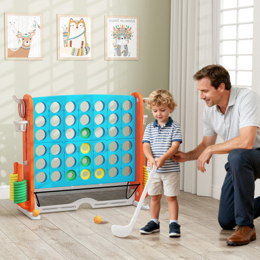 Jumbo 4-to-Score Game with Ring-toss and Basketball Hoop-Blue & Orange