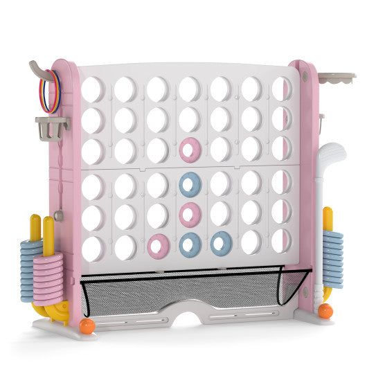 Jumbo 4-to-Score Game with Ring-toss and Basketball Hoop-Pink