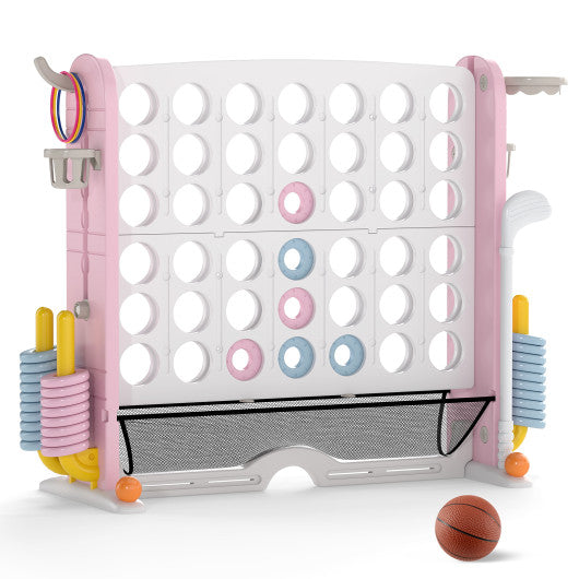Jumbo 4-to-Score Game with Ring-toss and Basketball Hoop-Pink