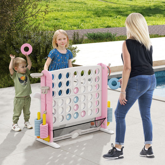 Jumbo 4-to-Score Game with Ring-toss and Basketball Hoop-Pink