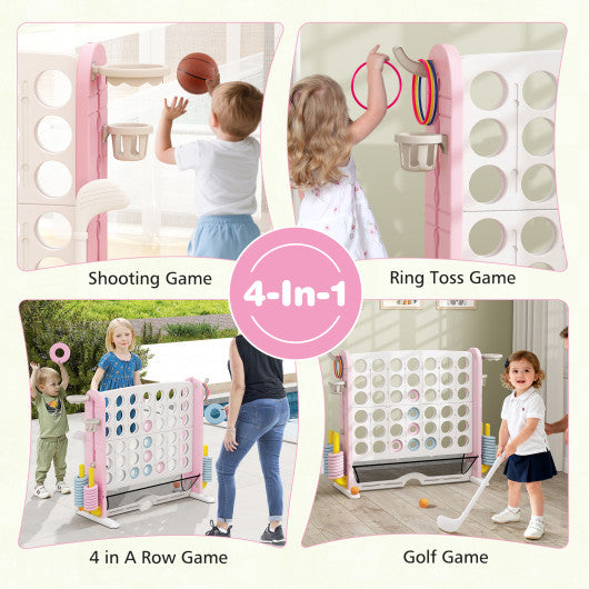 Jumbo 4-to-Score Game with Ring-toss and Basketball Hoop-Pink