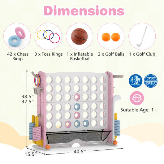 Jumbo 4-to-Score Game with Ring-toss and Basketball Hoop-Pink