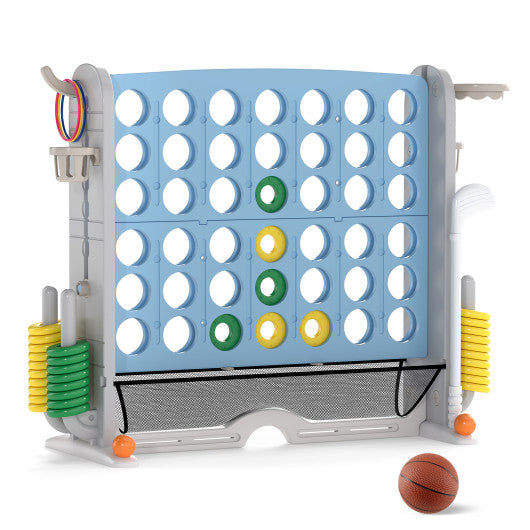 Jumbo 4-to-Score Game with Ring-toss and Basketball Hoop-Light Blue