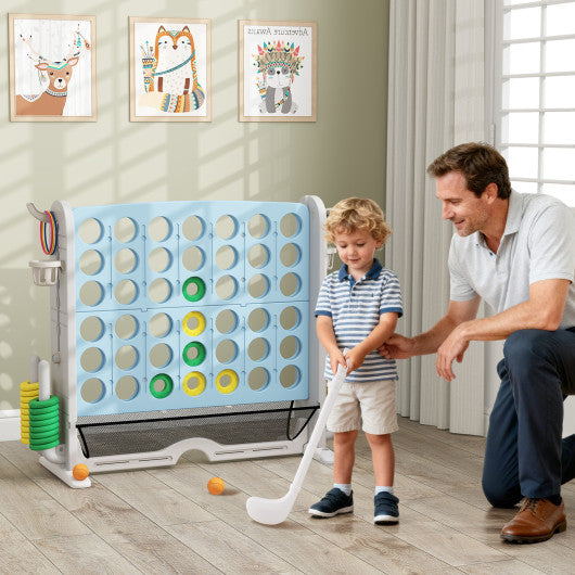 Jumbo 4-to-Score Game with Ring-toss and Basketball Hoop-Light Blue