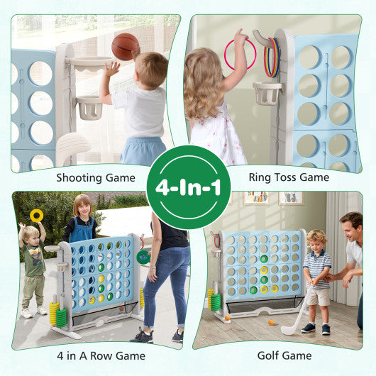 Jumbo 4-to-Score Game with Ring-toss and Basketball Hoop-Light Blue