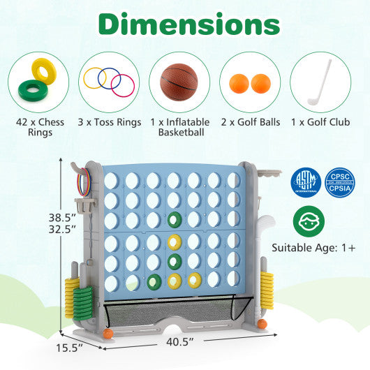 Jumbo 4-to-Score Game with Ring-toss and Basketball Hoop-Light Blue