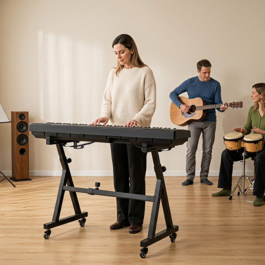 Keyboard Stand Adjustable Fits 49 54 61 88 Keys Electric Pianos-Black