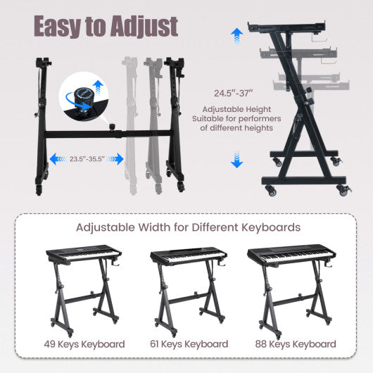 Keyboard Stand Adjustable Fits 49 54 61 88 Keys Electric Pianos-Black