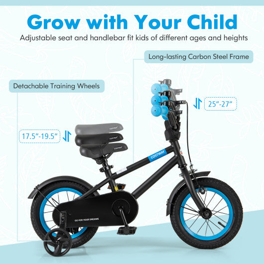 Kids Bike with Adjustable Handlebar and Saddle Black-12 Inches