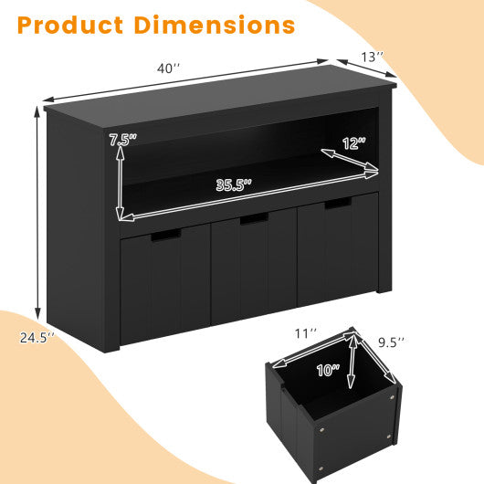 Kid Toy Storage Cabinet Drawer Chest with Wheels and Large Storage Cube Shelf-Black
