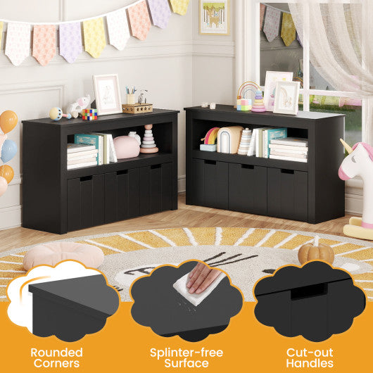 Kid Toy Storage Cabinet Drawer Chest with Wheels and Large Storage Cube Shelf-Black