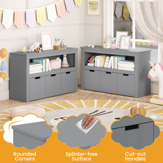 Kid Toy Storage Cabinet Drawer Chest with Wheels and Large Storage Cube Shelf-Gray