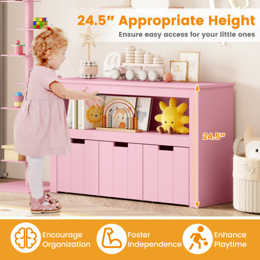 Kid Toy Storage Cabinet Drawer Chest with Wheels and Large Storage Cube Shelf-Pink