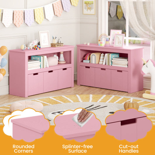 Kid Toy Storage Cabinet Drawer Chest with Wheels and Large Storage Cube Shelf-Pink