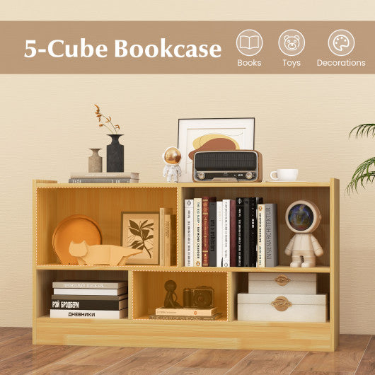 Kids 2-Shelf Bookcase 5-Cube Wood Toy Storage Cabinet Organizer-Beige