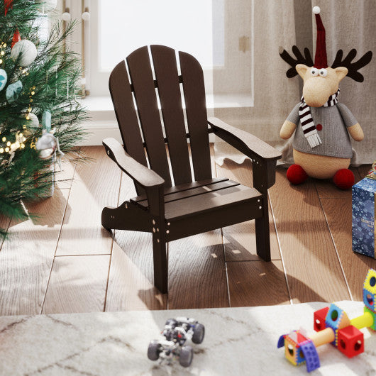 All-Weather HIPS Kid's Adirondack Chair with with High Backrest and Armrests-Brown