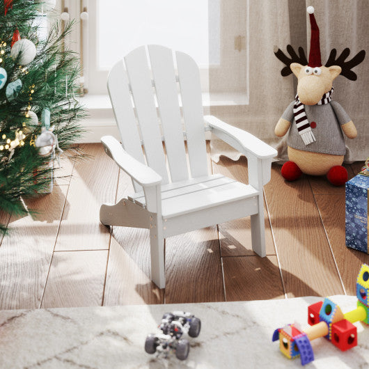All-Weather HIPS Kid's Adirondack Chair with with High Backrest and Armrests-White