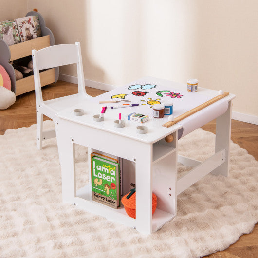Kids Art Table and Chair Set Toddler Craft Drawing Desk-White