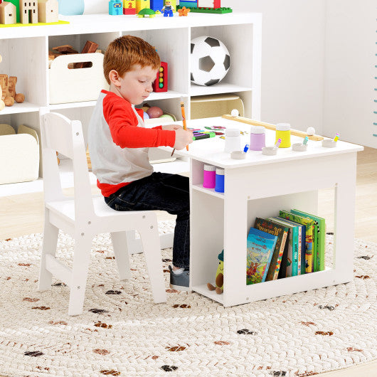 Kids Art Table and Chair Set Toddler Craft Drawing Desk-White