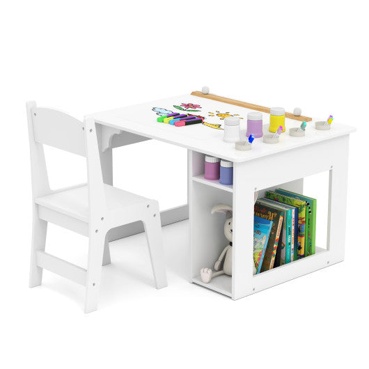 Kids Art Table and Chair Set Toddler Craft Drawing Desk-White